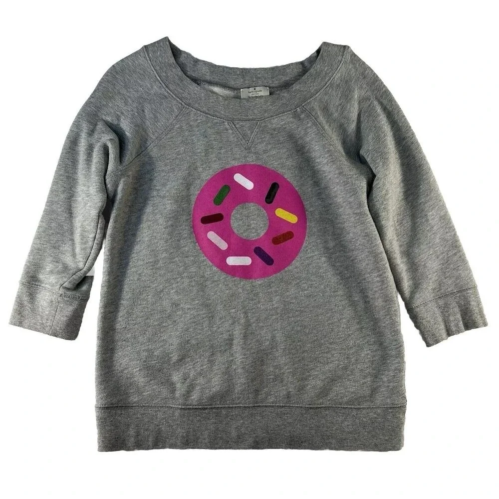 Kate‎ Spade x Darcel Size XS Women's Pink Donut Graphic Sweatshirt Boatneck Grey